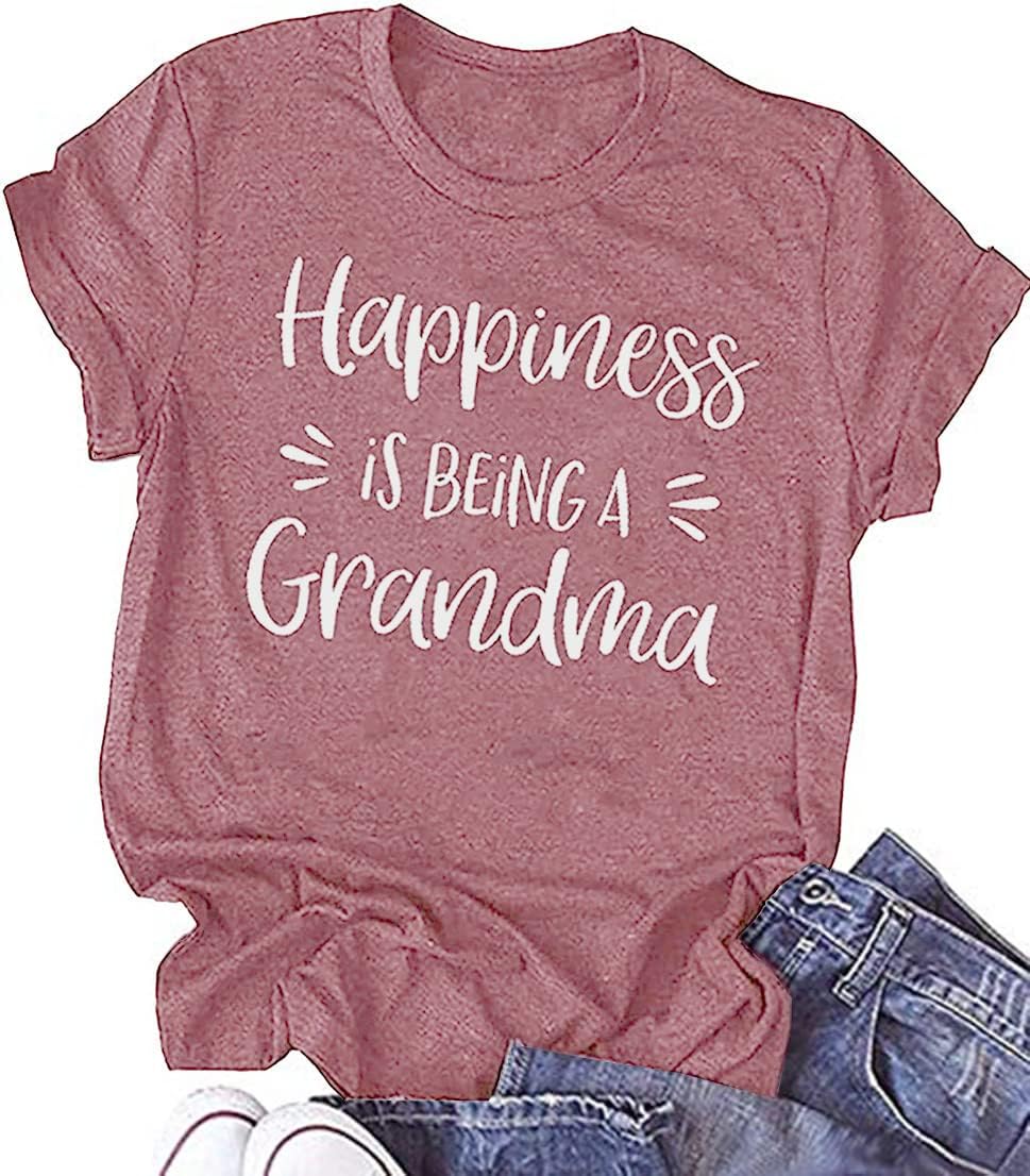 Grandma Shirts for Women Happiness is Being a Grandma Letter Printed Tshirt Grandmother Casual Short Sleeve Tee Tops -