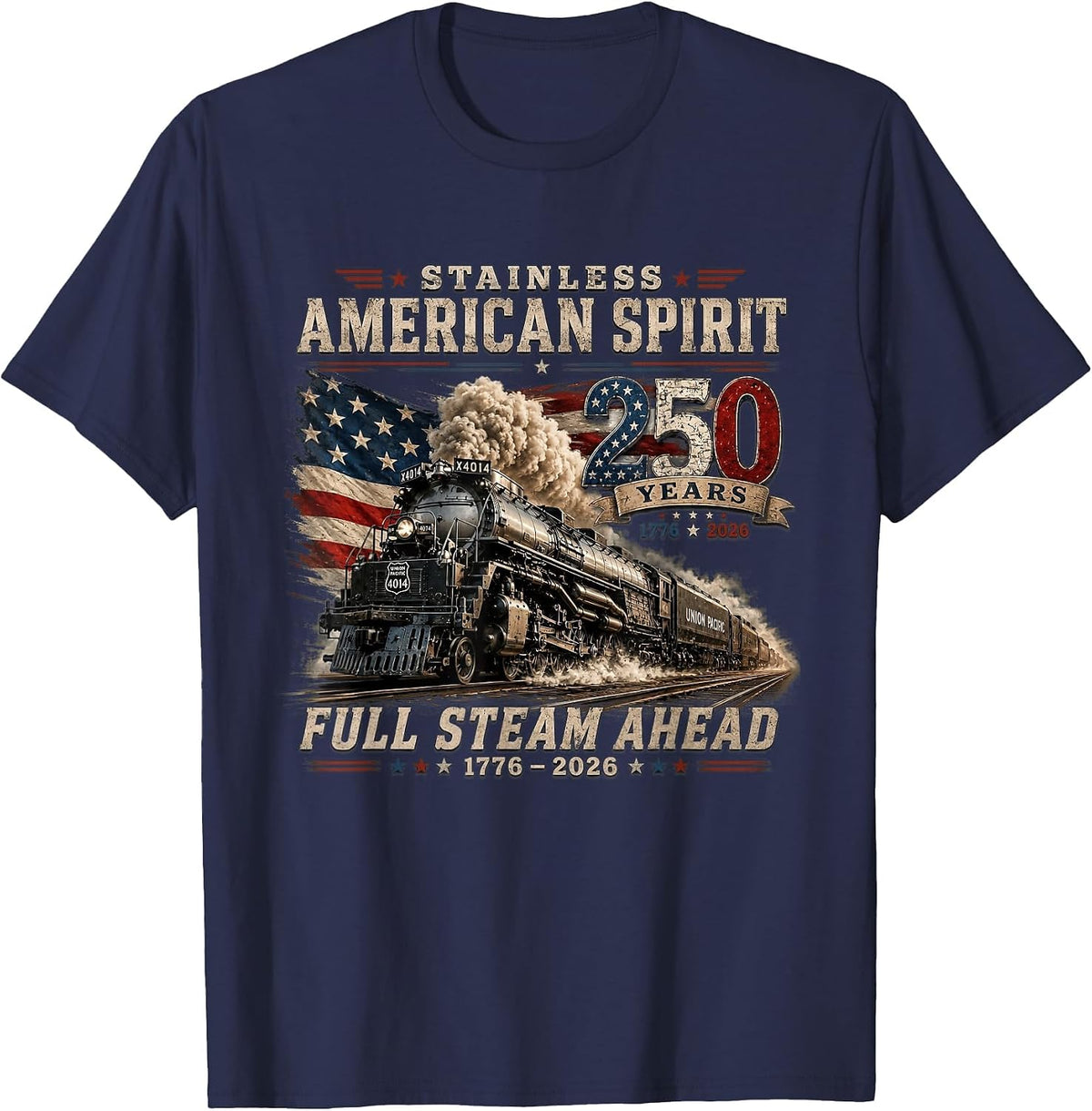 Big Boy 4014 Vintage 250 Steam Locomotive Railroad Train T-Shirt - Navy Blue