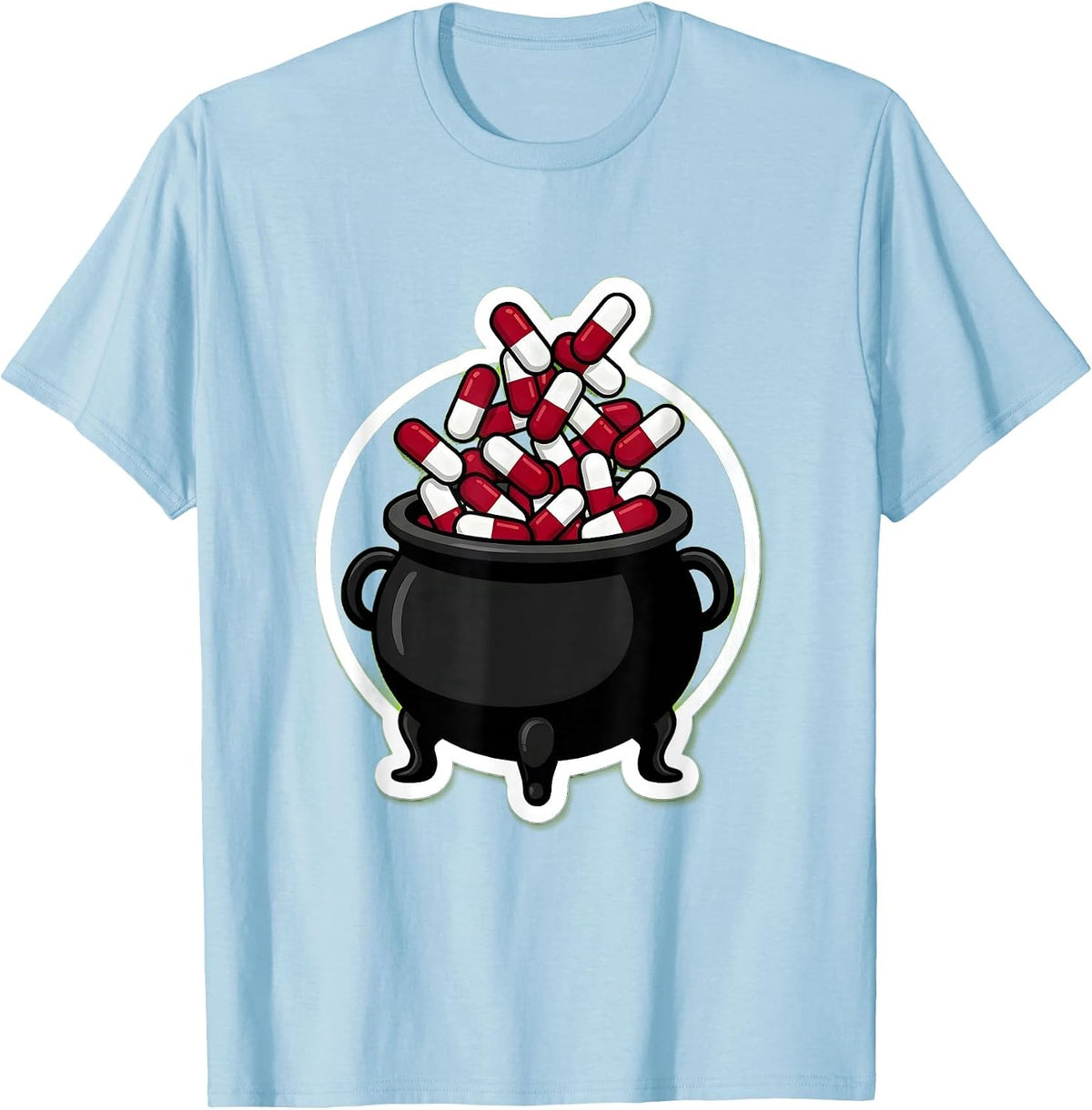 Men's Nurse Halloween Witch Cauldron Pill Potion Design T-Shirt - Baby Blue