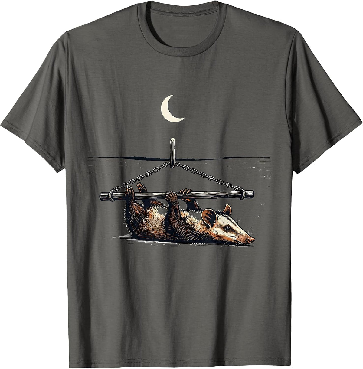 Men's Opossum Moon Halloween Spooky Novelty T-Shirt - Asphalt Grey