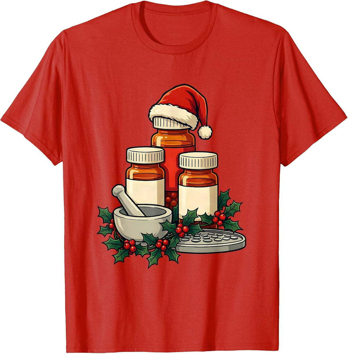 Men's Pharmacy Crew Christmas Matching Squad Holiday Humor T-Shirt - Red