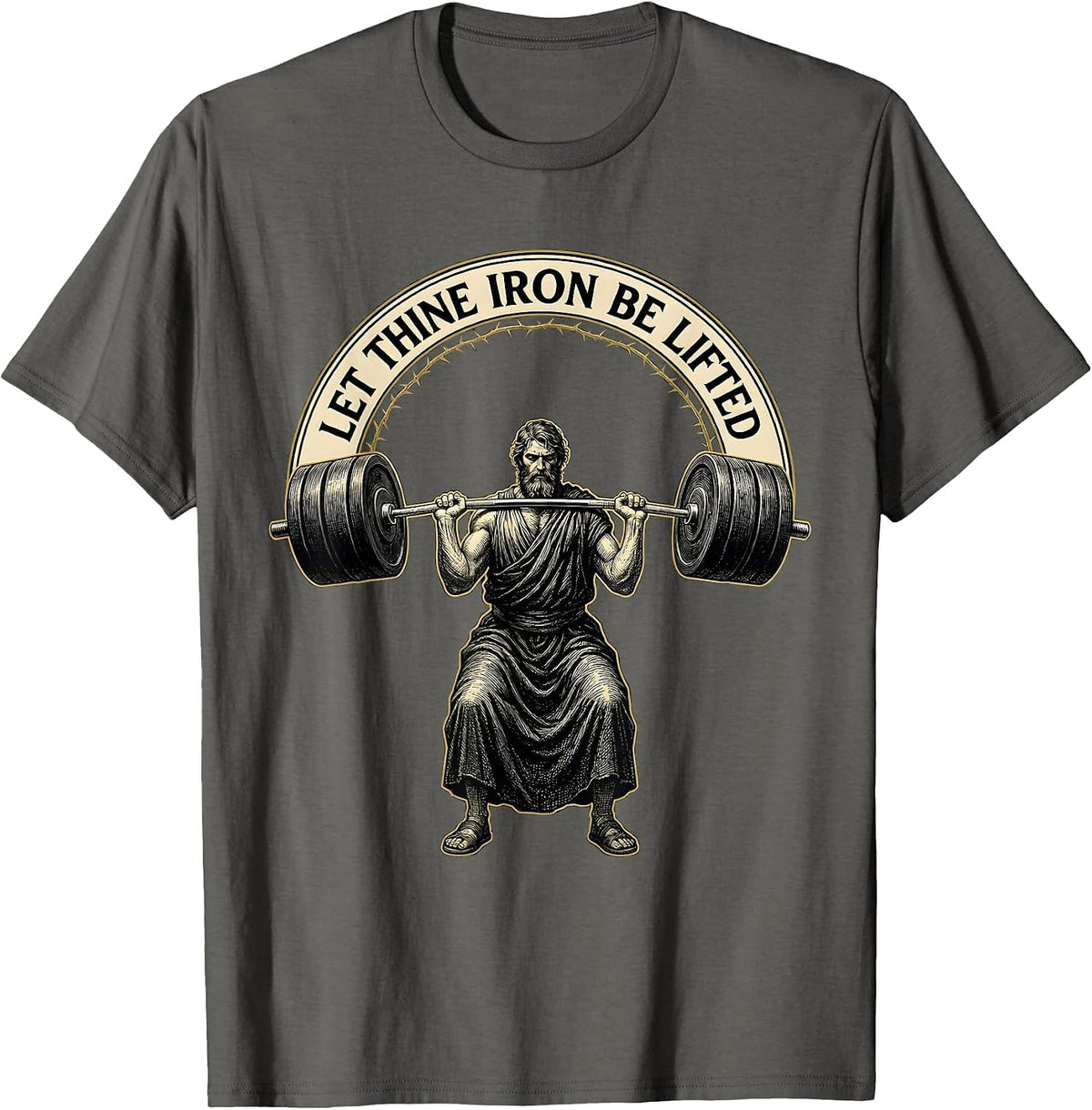 Men's Let Thine Iron Be Lifted Funny Christian Weightlifter Gym T-Shirt - Asphalt Grey