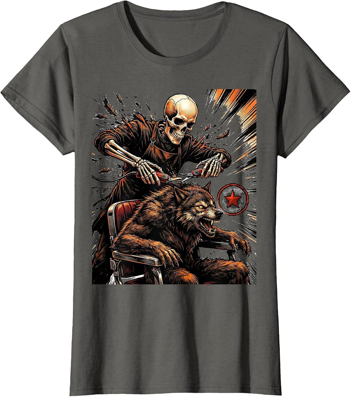 Women's Skeleton Hairstylist Halloween Humor Barber Hairdresser T-Shirt - Asphalt Grey