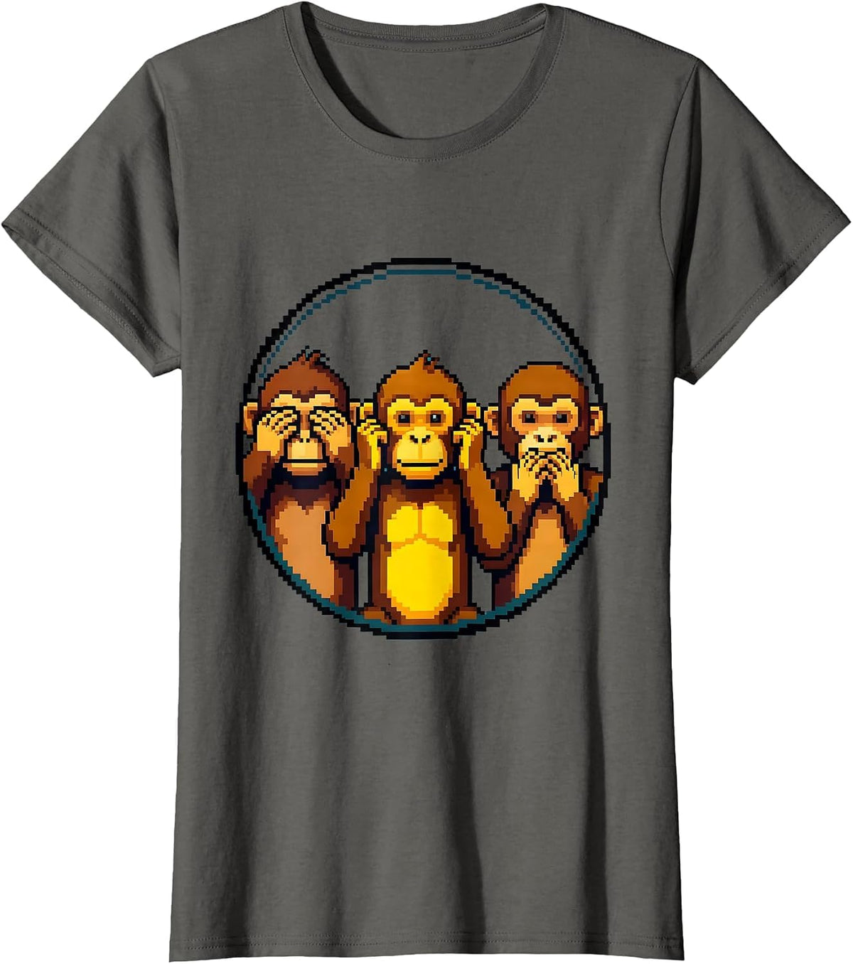 Women's See No Evil Monkey Trio Illustration T-Shirt - Asphalt Grey
