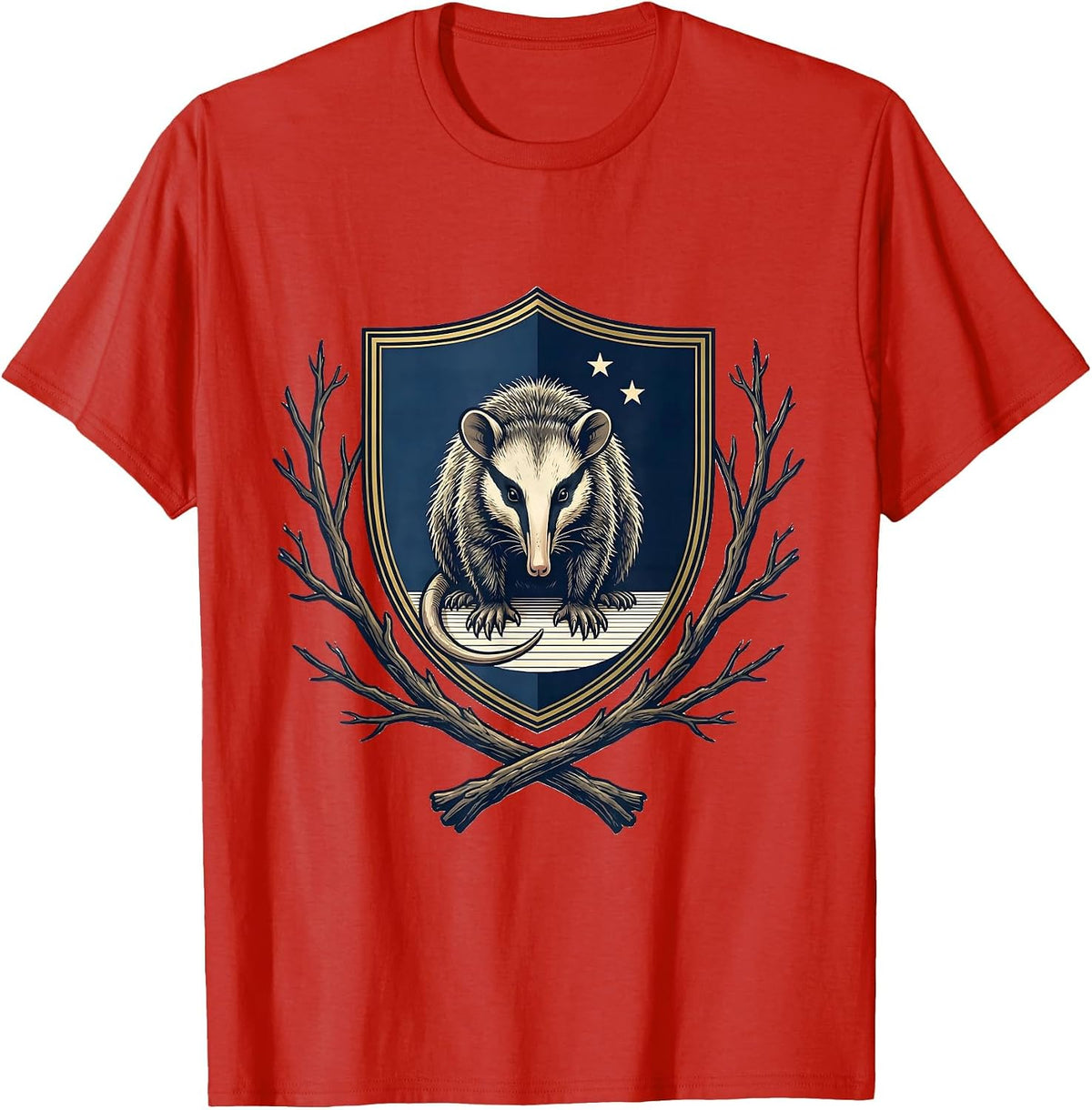 Men's Opossum Crest Emblem Funny Animal Meme T-Shirt - Red