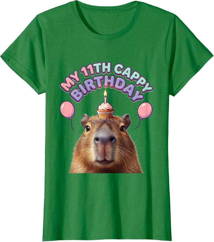 Women's My 11th Cappy Birthday Cute Kawaii Capybara Birthday Gift T-Shirt - Kelly Green