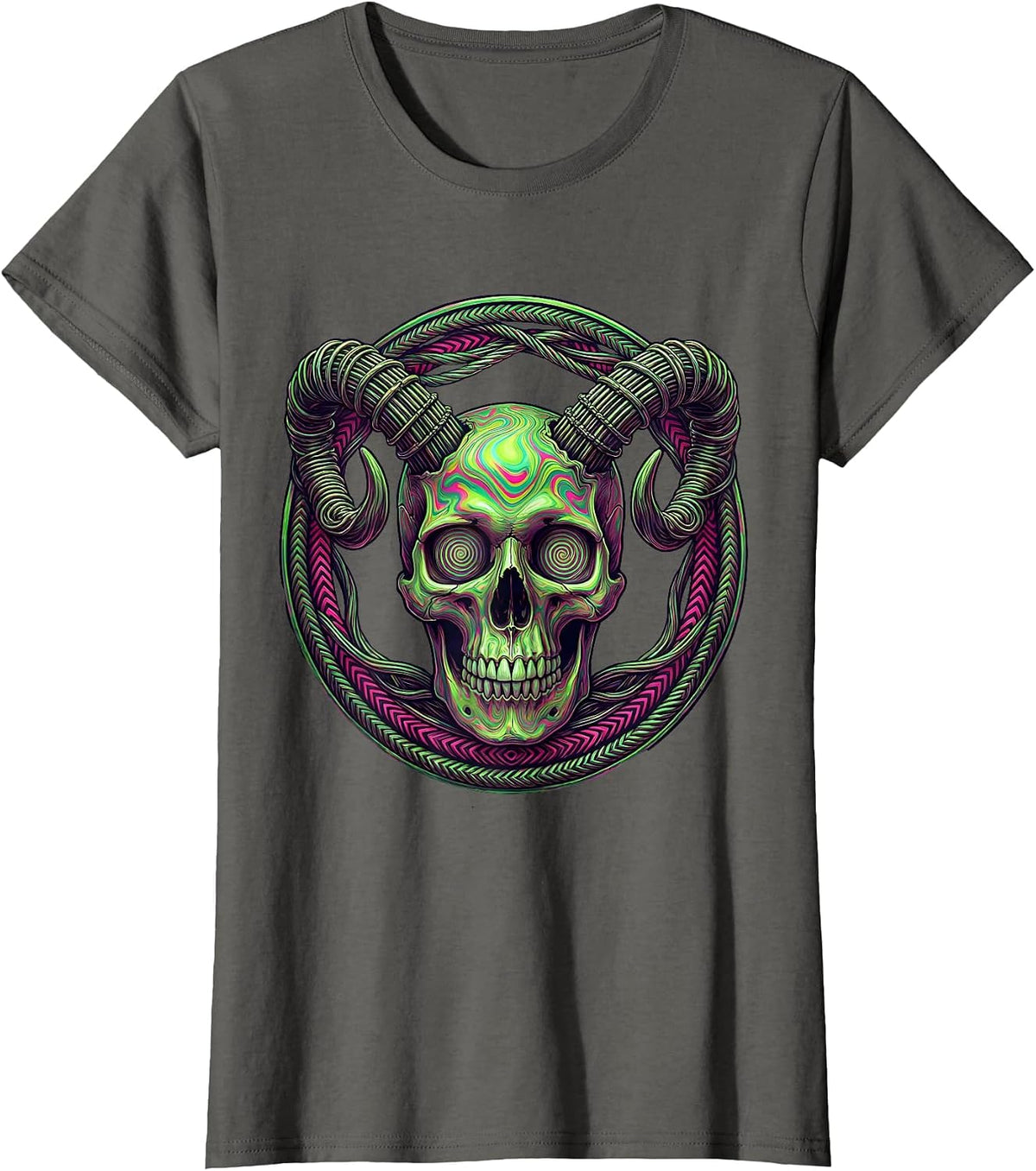 Women's Ram Skull Guitar Strings Rock Music Graphic T-Shirt - Asphalt Grey