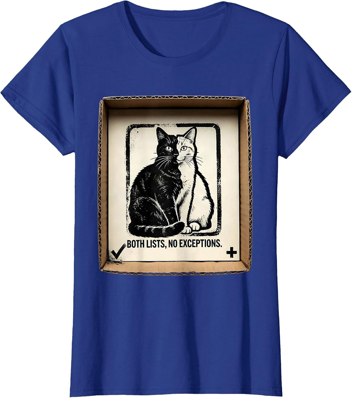 Women's Both Lists No Exceptions Funny Quantum Physics Cat Owner T-Shirt - Royal Blue