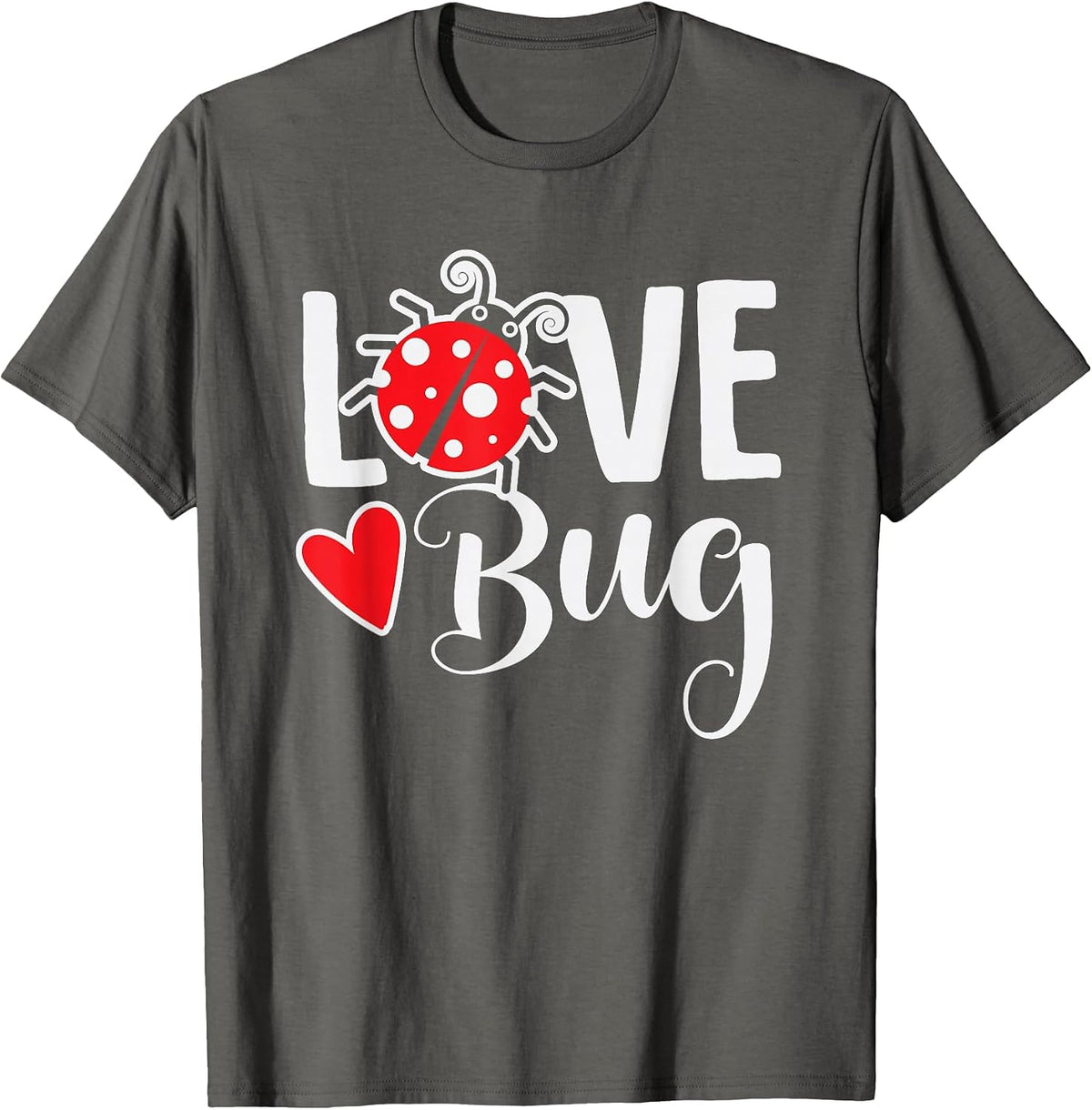 Love Bug Cute Valentine's Day Party Ladybug T-Shirt - Asphalt Grey
