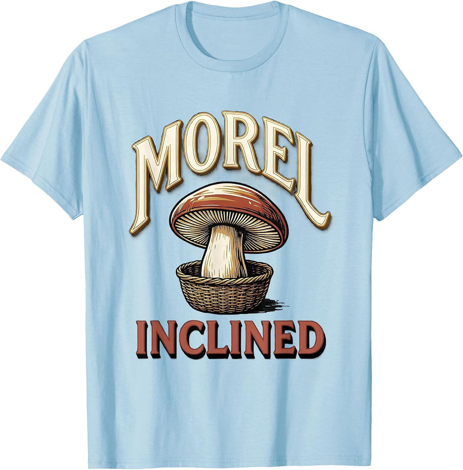 Men's Morel Inclined Sign Painter Showcard Retro Mushroom Forager T-Shirt - Baby Blue