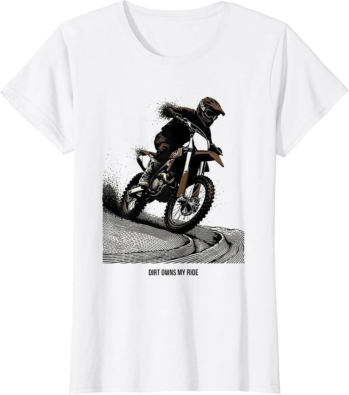Women's Dirt Owns My Ride Blackwork Dotwork Motocross Rider Dirt T-Shirt - White