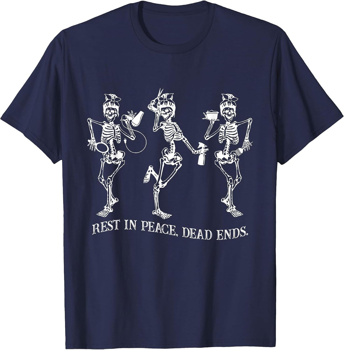 Dancing Skeleton Peace Dead Ends Hairstylist Halloween T-Shirt - Navy Blue