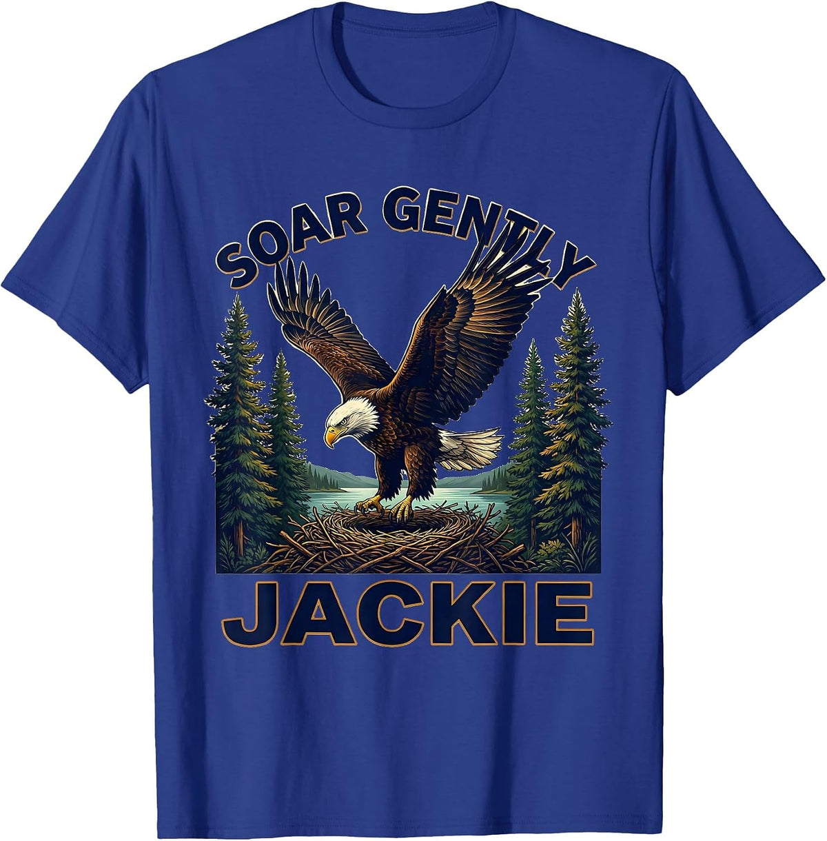 Men's Soar Gently, Jackie Vintage Eagle Memorial Tribute Big Bear T-Shirt - Royal Blue