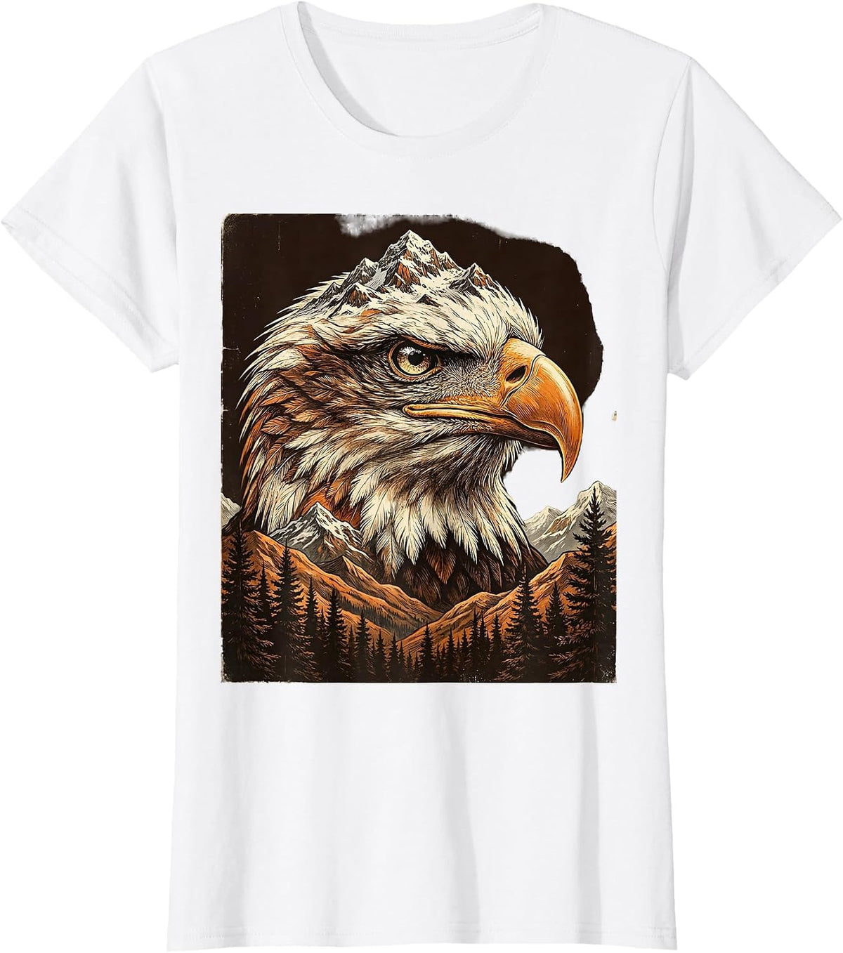 Eagle Head American Mountain Landscape Graphic T-Shirt - White