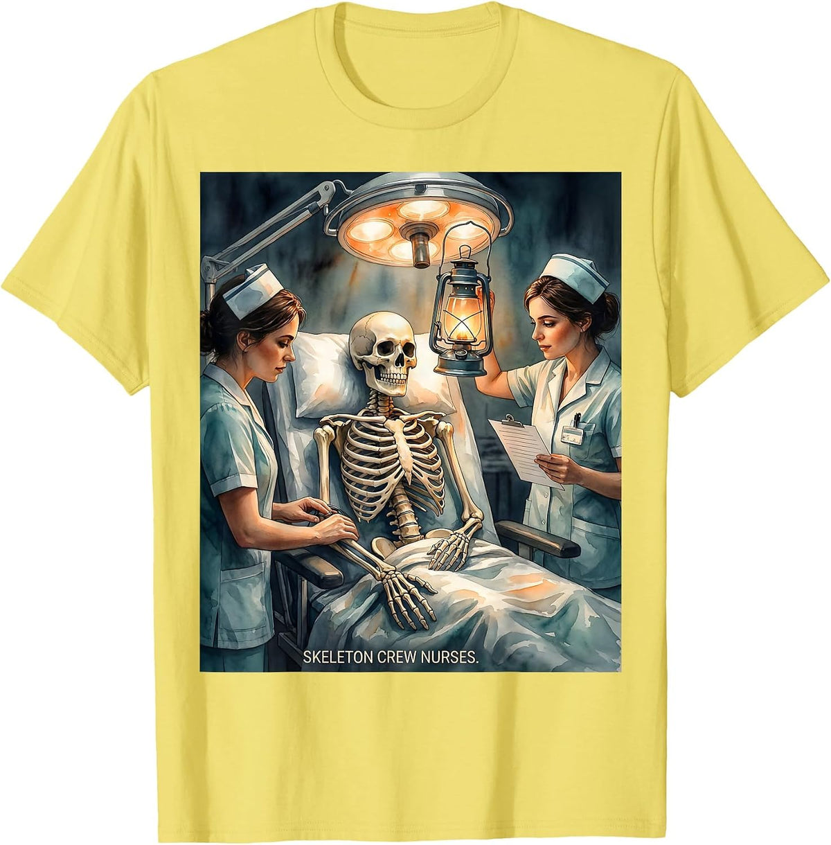 Men's Skeleton Crew Nurses Funny Halloween Nurse Crew Humor T-Shirt - Lemon Yellow