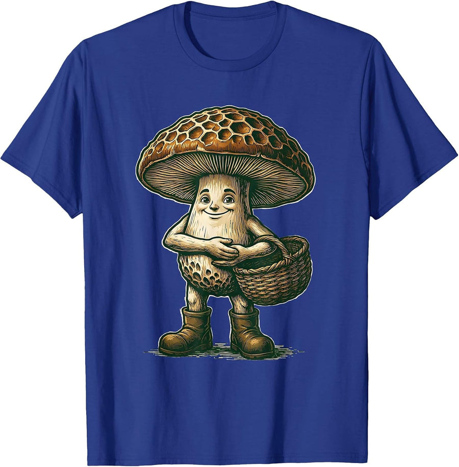 Anthropomorphic Morel Mushroom Forager Humorous Psychedelic T-Shirt - Royal Blue