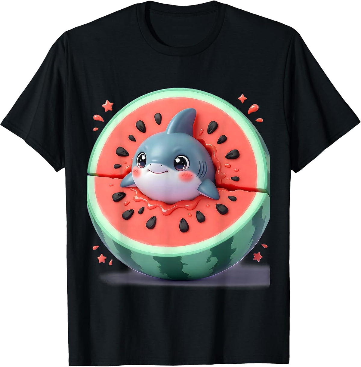 Men's Watermelon Shark Fin Graphic Tee T-Shirt - Black