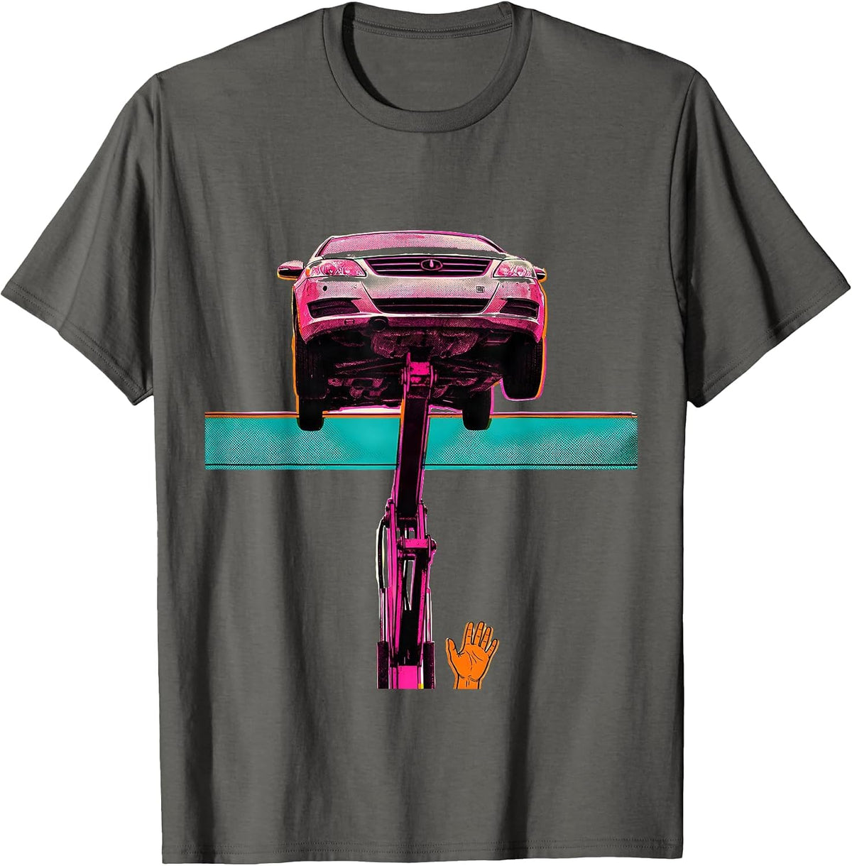 Men's Mechanical Hydraulic Lift Workplace Humor Auto Repair T-Shirt - Asphalt Grey