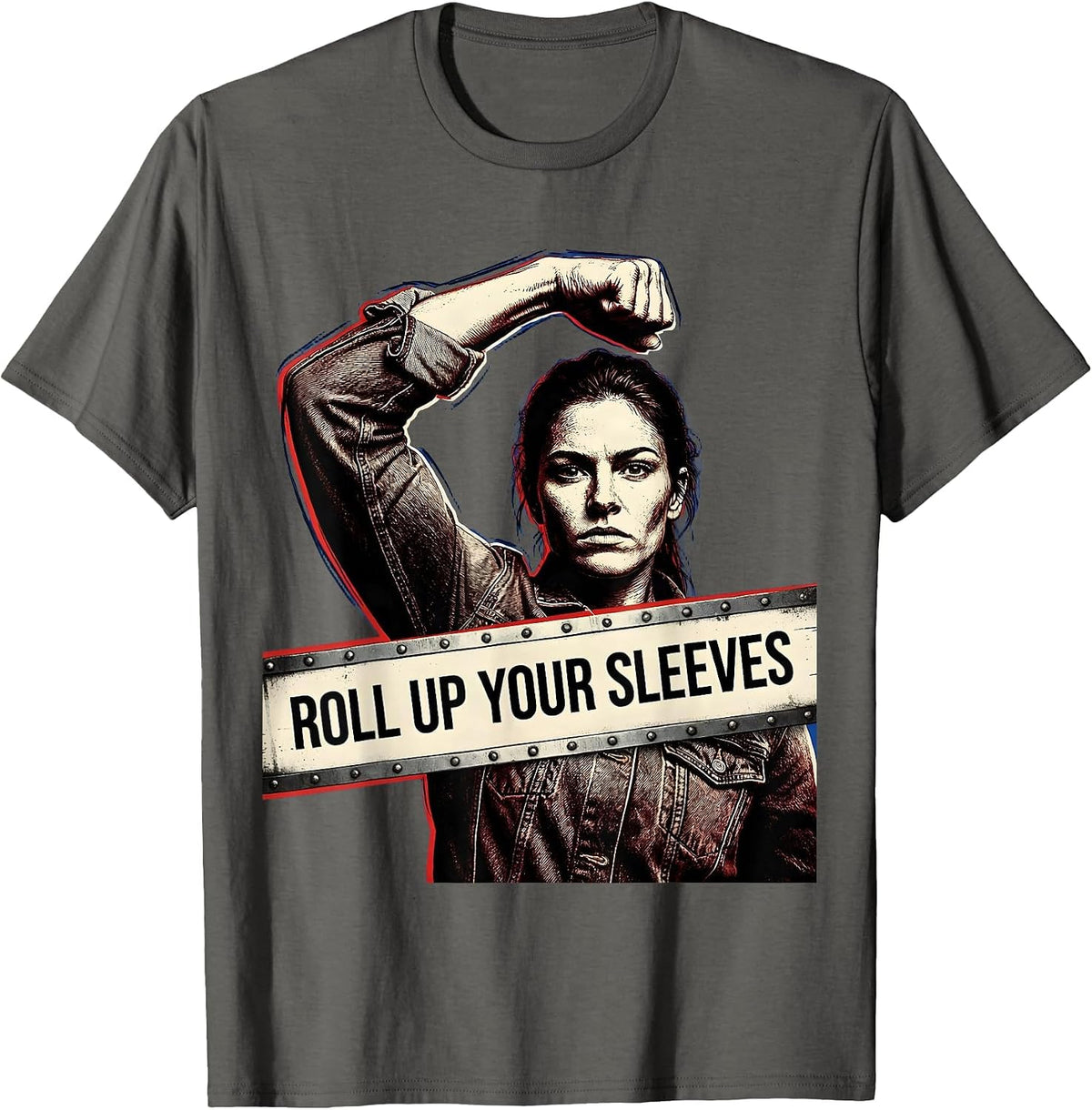 Roll Up Your Sleeves Rosie the Riveter Design T-Shirt - Asphalt Grey
