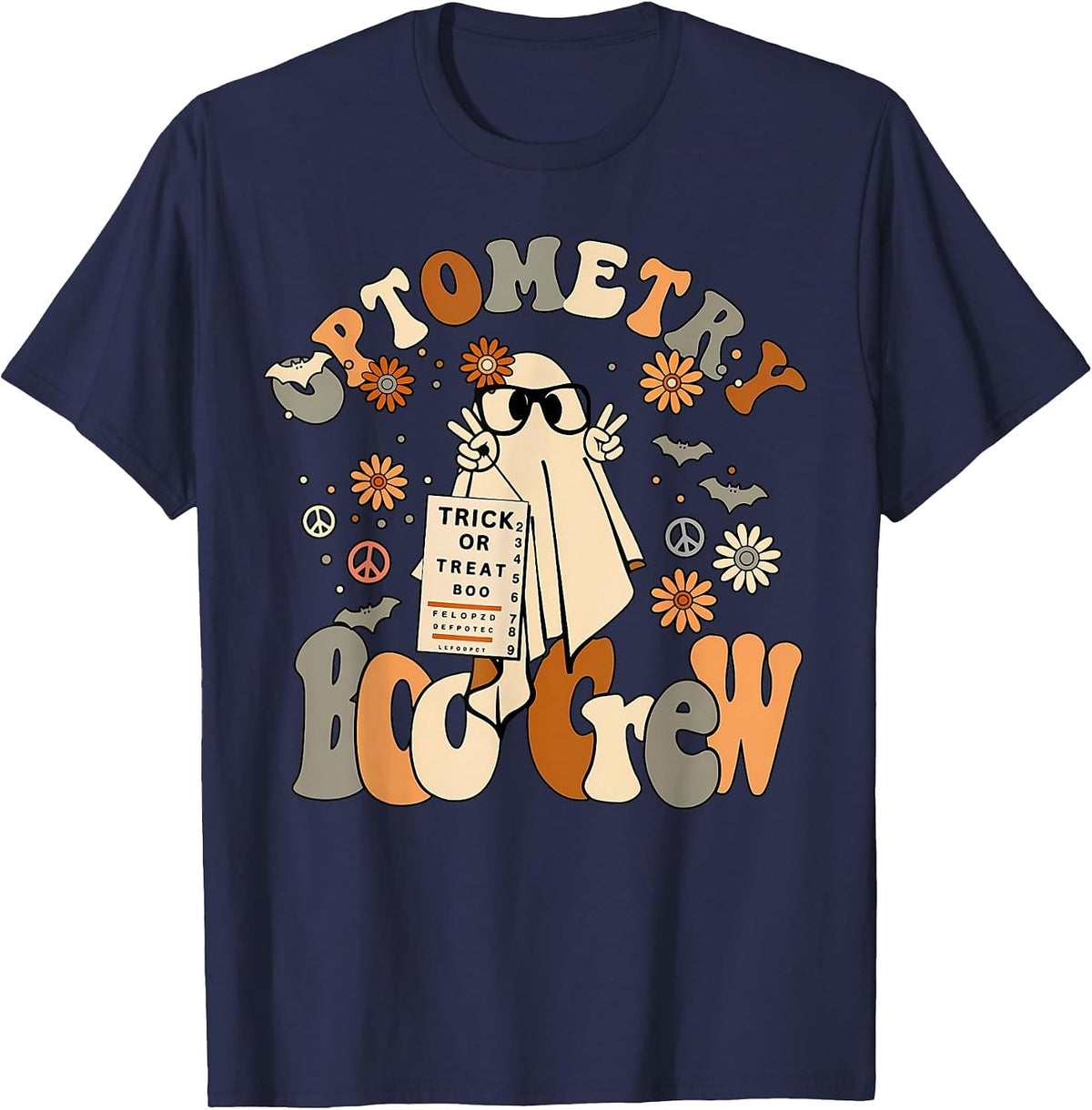 Spooky Optometry Boo Crew Ghost Halloween Eye Doctor T-Shirt - Navy Blue