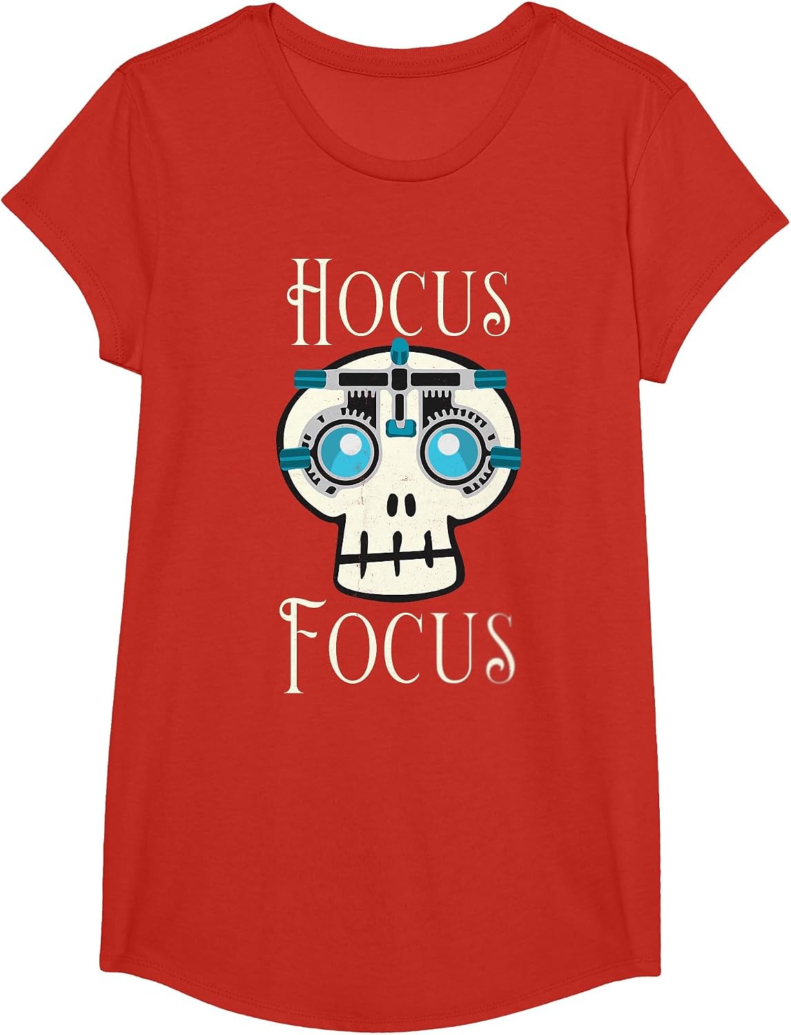 Hocus Focus Optometry Halloween Optometrist Eye Doctor Skull T-Shirt - Girls Red