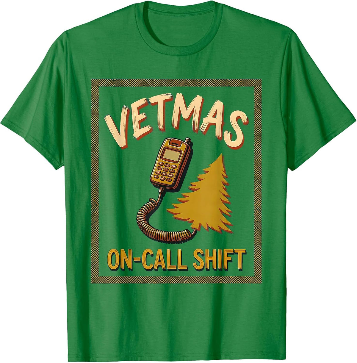 Men's Vetmas On-Call Shift Funny Veterinarian Christmas Vet Tech T-Shirt - Kelly Green