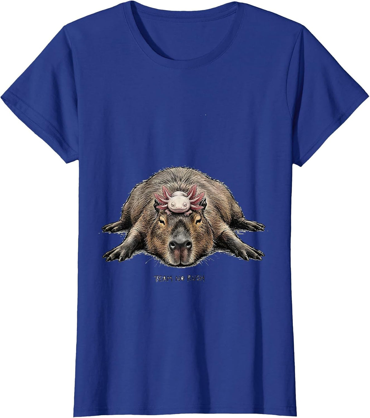 Women's Team No Rush Cute Kawaii Capybara Axolotl Animal Lover Kids T-Shirt - Royal Blue