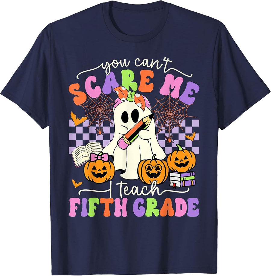 Halloween Teacher You Can't Scare Me I Teach Fifth Grade T-Shirt - Navy Blue