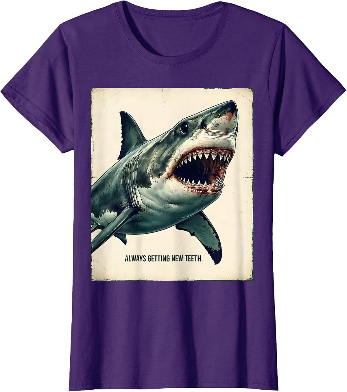 Women's Always Getting New Teeth Vintage Shark Lover Marine Wildlife T-Shirt - Purple