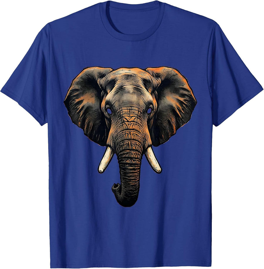 Elephant Mask Linocut Funny Halloween Costume T-Shirt - Royal Blue