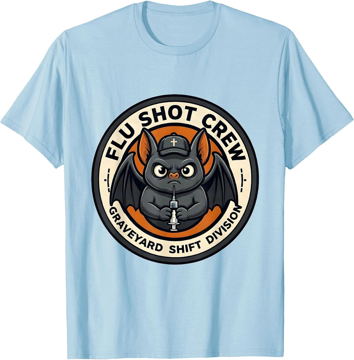 Men's Flu Shot Crew Graveyard Shift Division Nurse T-Shirt - Baby Blue