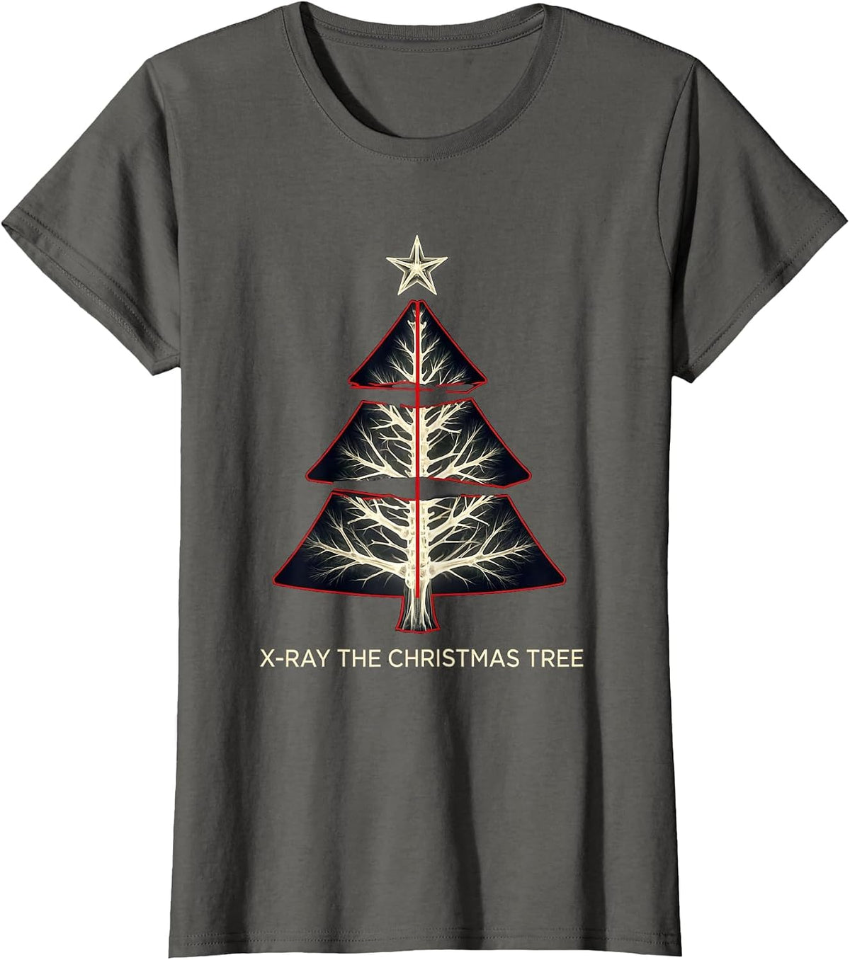 Women's X-Ray The Christmas Tree Funny Radiology Tech Christmas T-Shirt - Asphalt Grey