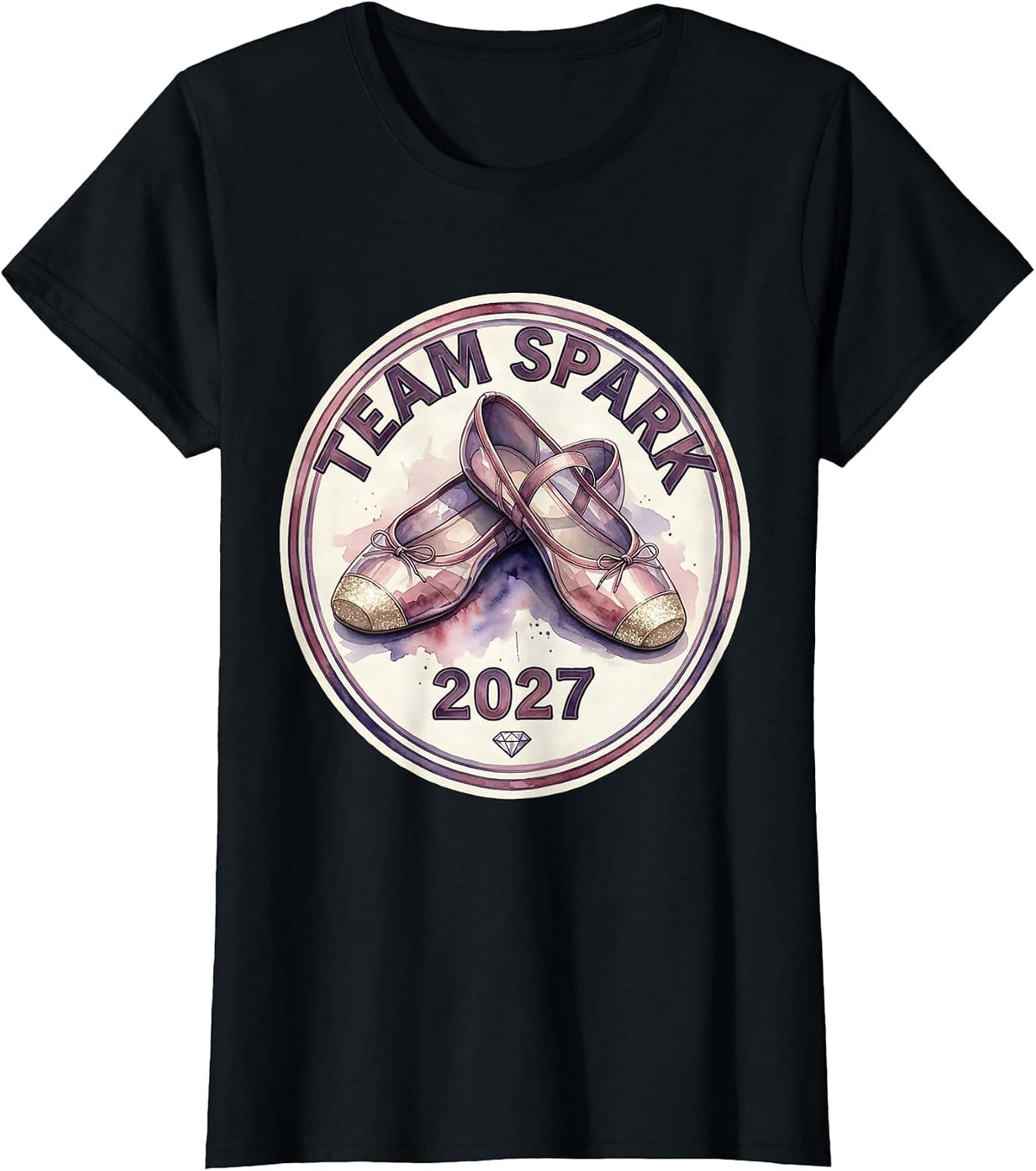 Women's Team Spark 2027 Watercolor Ballet Slipper Girls New Year T-Shirt - Black