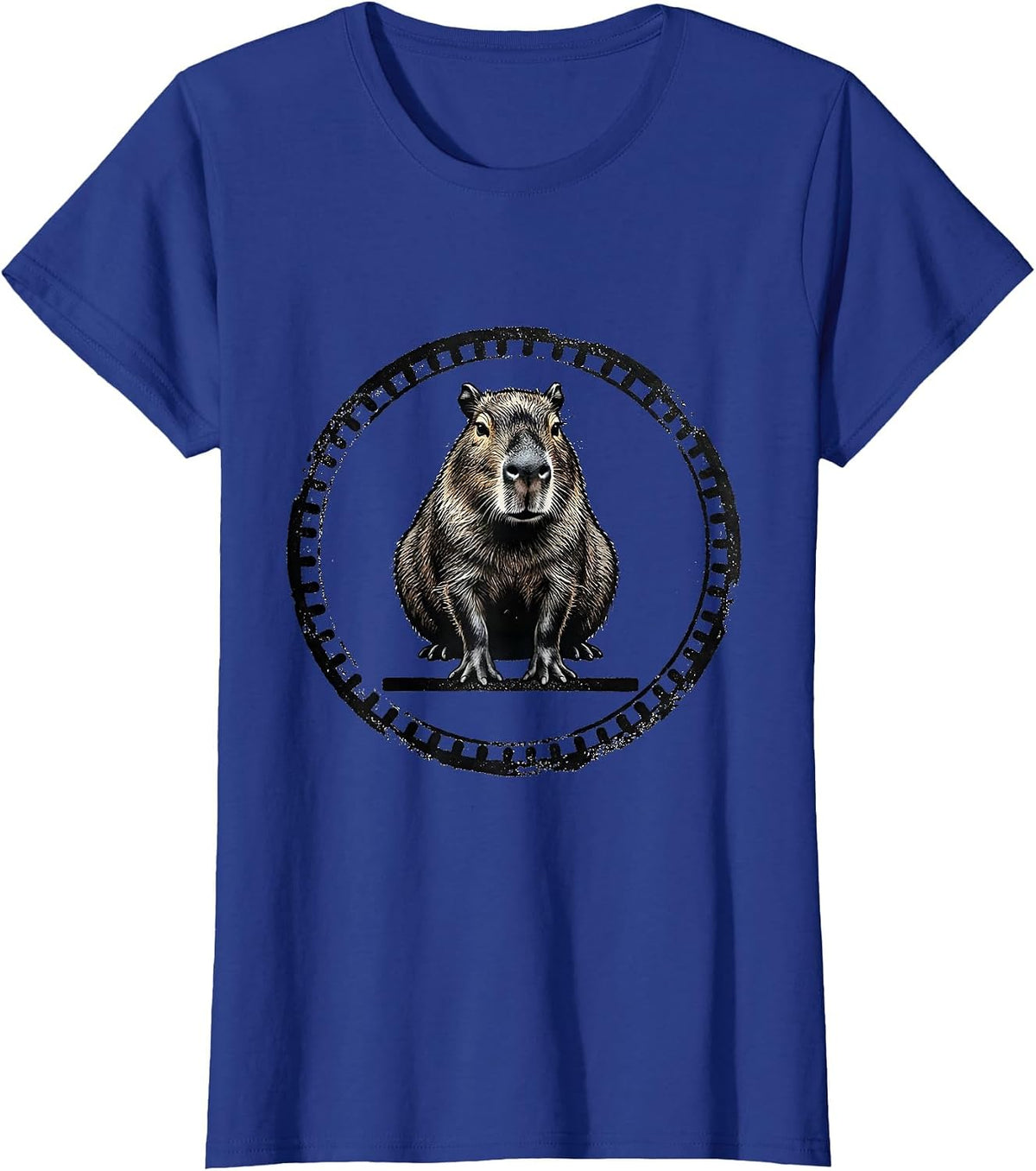 Women's Capybara Rubber Stamp Humor Animal Lover Novelty T-Shirt - Royal Blue