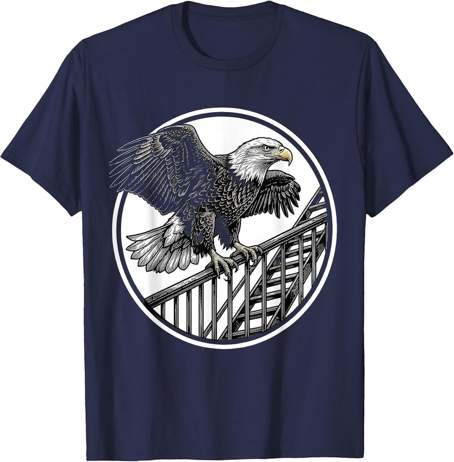 NYC Eagle on Fire Escape Graphic Tee T-Shirt - Navy Blue
