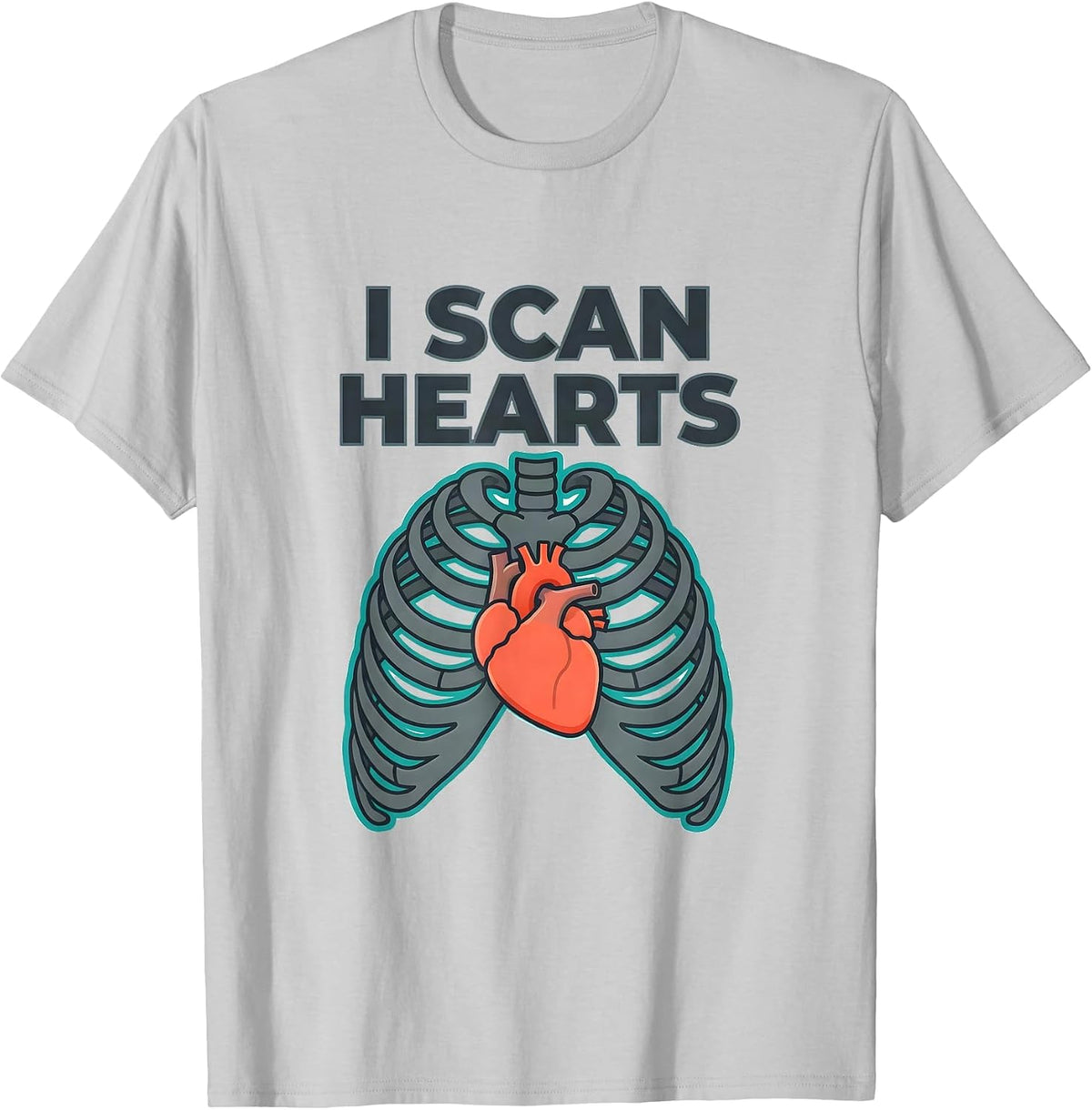 Men's I Scan Hearts Funny Radiology Tech Valentine Skeleton Humor T-Shirt - Silver Grey