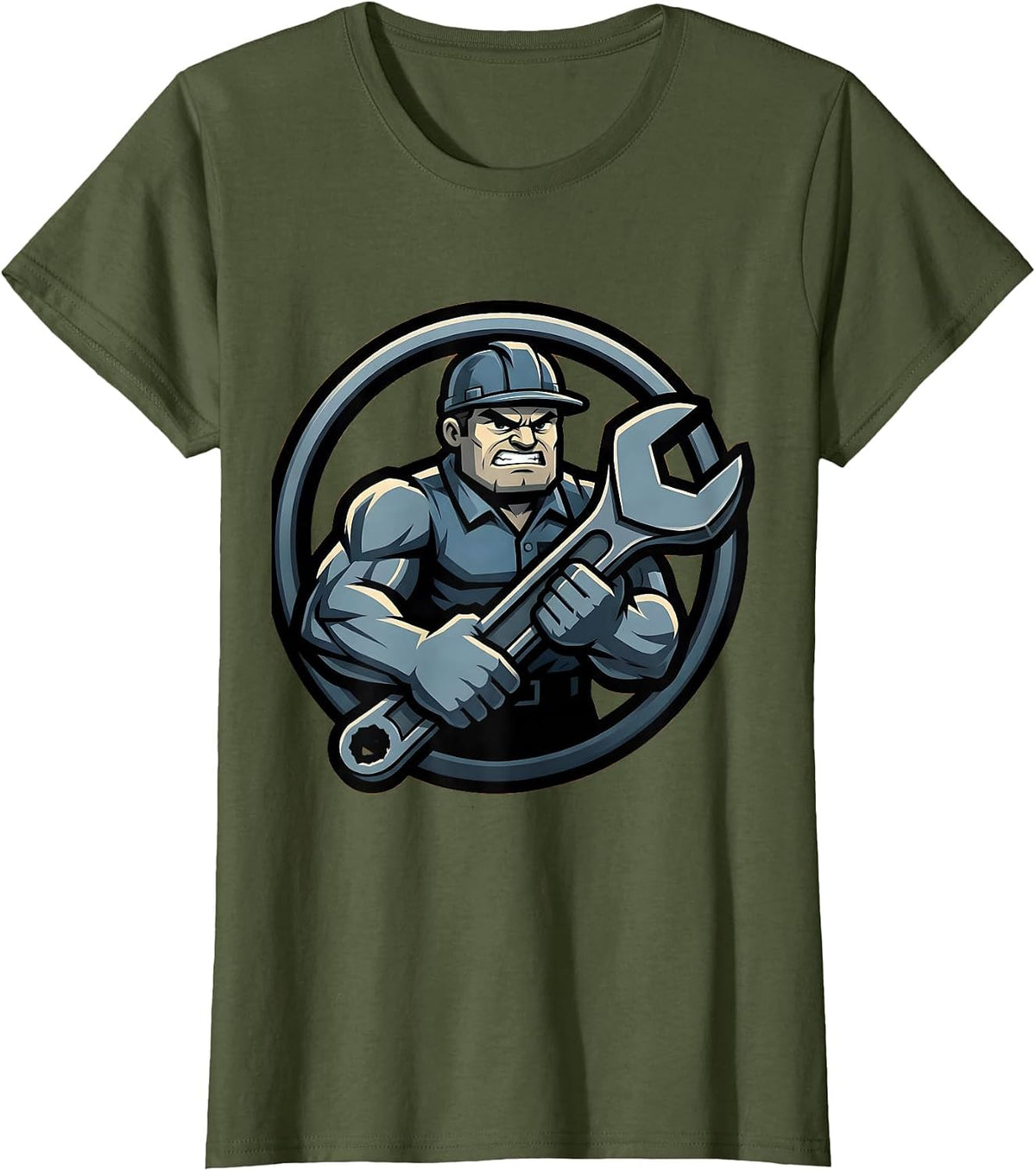 Women's Mechanic Muscle Wrench Graphic Tee T-Shirt - Olive Green