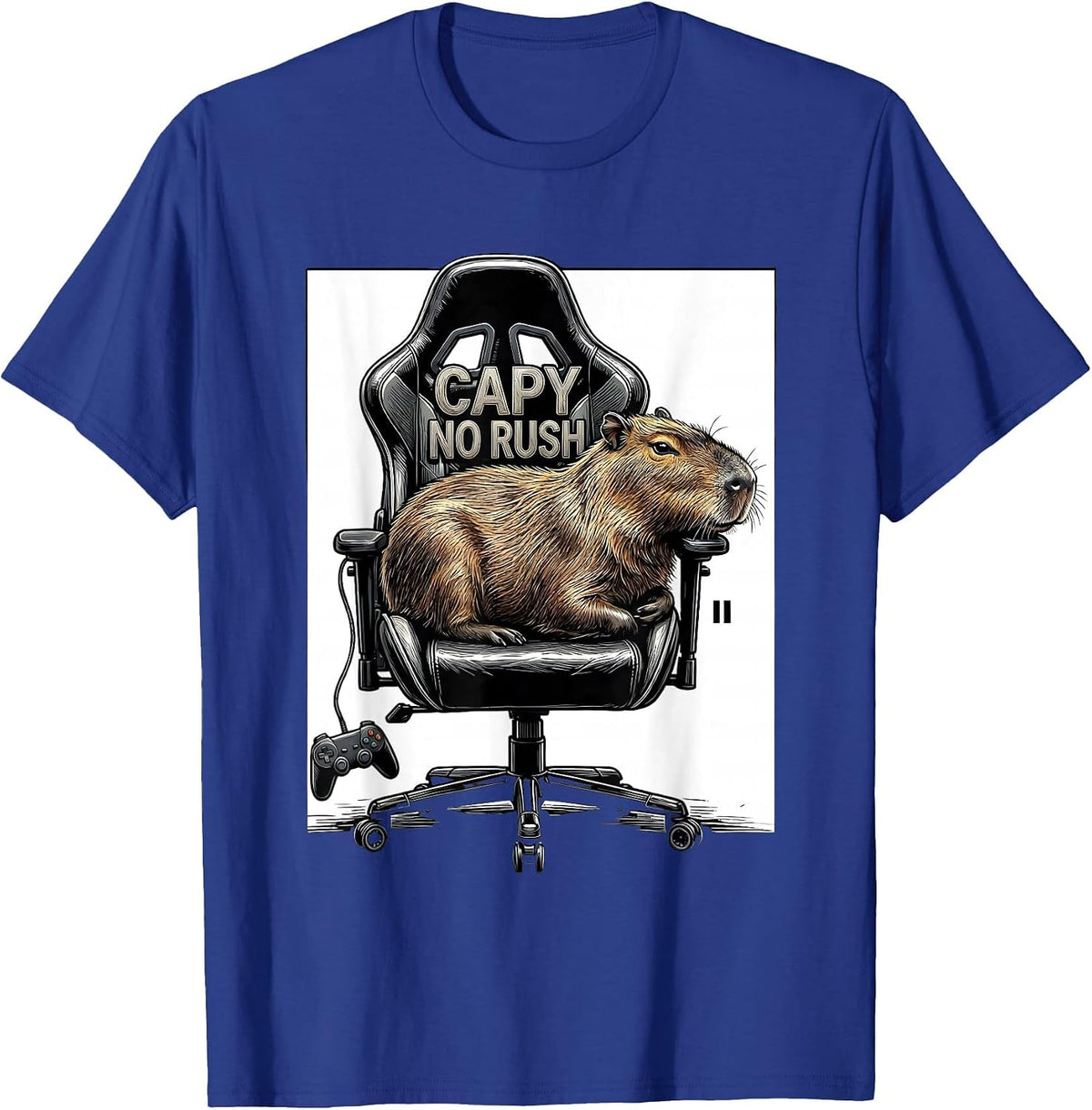Men's Capy No Rush Funny Capybara Gamer Gaming Humor T-Shirt - Royal Blue