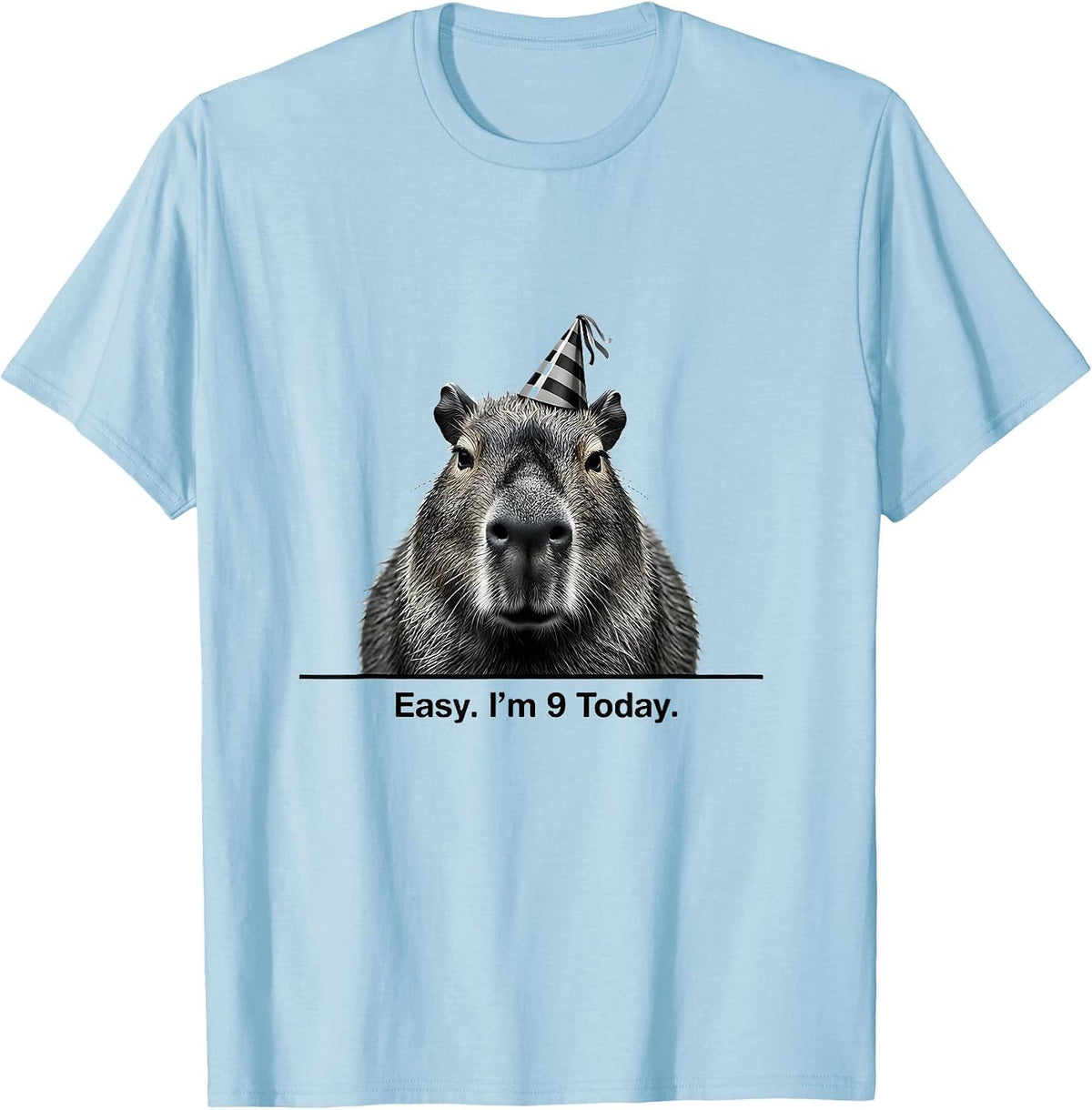 Men's Easy. I'm 9 Today Minimalist Capybara Kids Birthday Party T-Shirt - Baby Blue