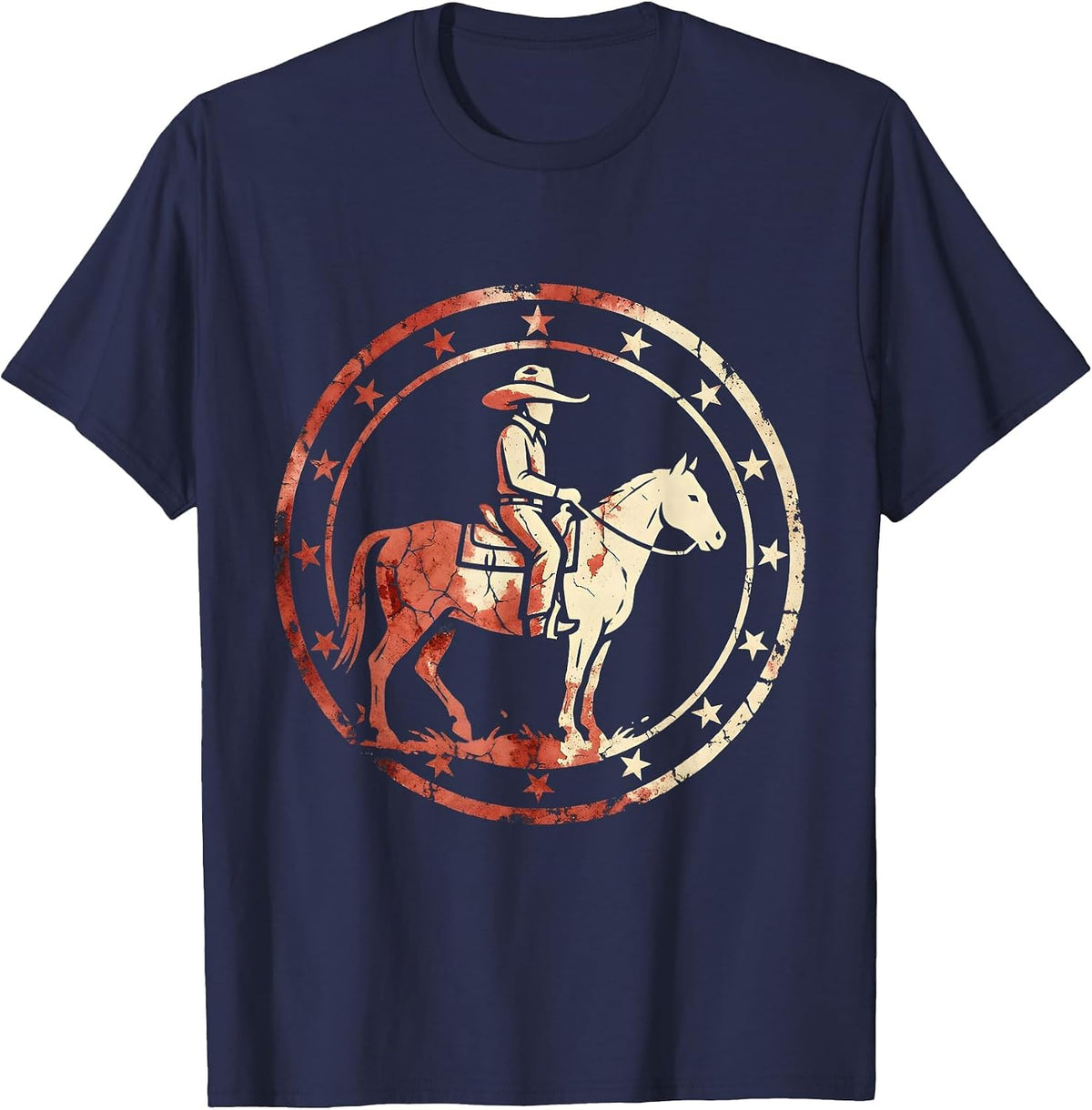 Cowgirl Riding Horse Through Wildflower Meadow T-Shirt - Navy Blue