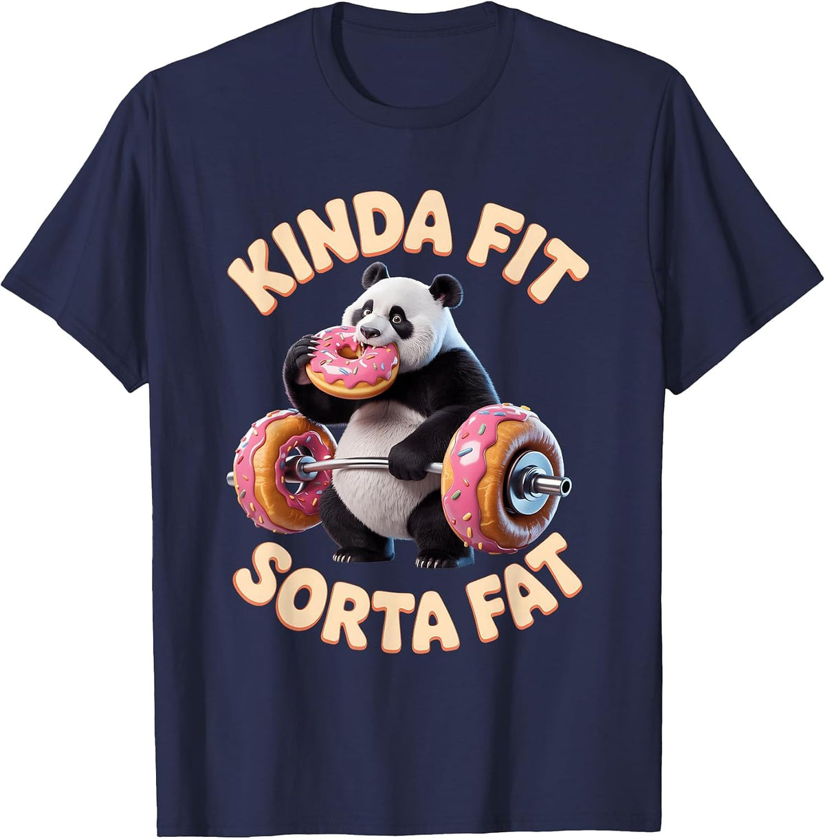 Kinda Fit S0rta Fat Funny Gym Panda Weightlifting Donut T-Shirt - Navy Blue