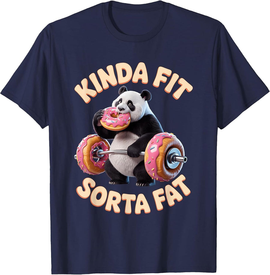 Kinda Fit S0rta Fat Funny Gym Panda Weightlifting Donut T-Shirt - Navy Blue