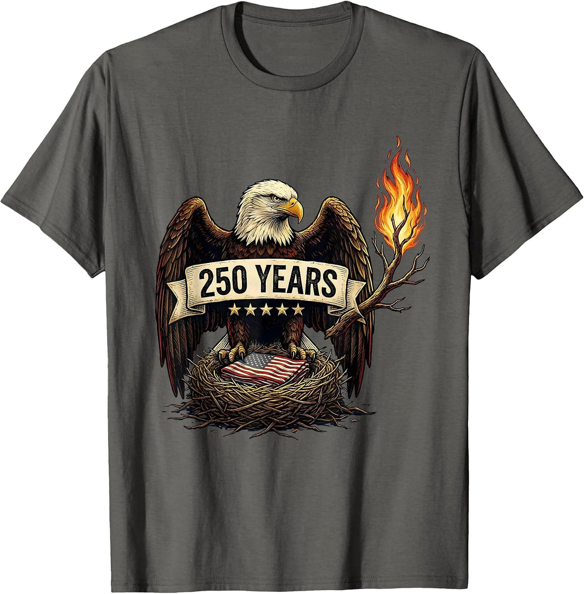 Men's 250 YEARS Patriotic Eagle and Flag 250th Anniversary USA 4th T-Shirt - Asphalt Grey