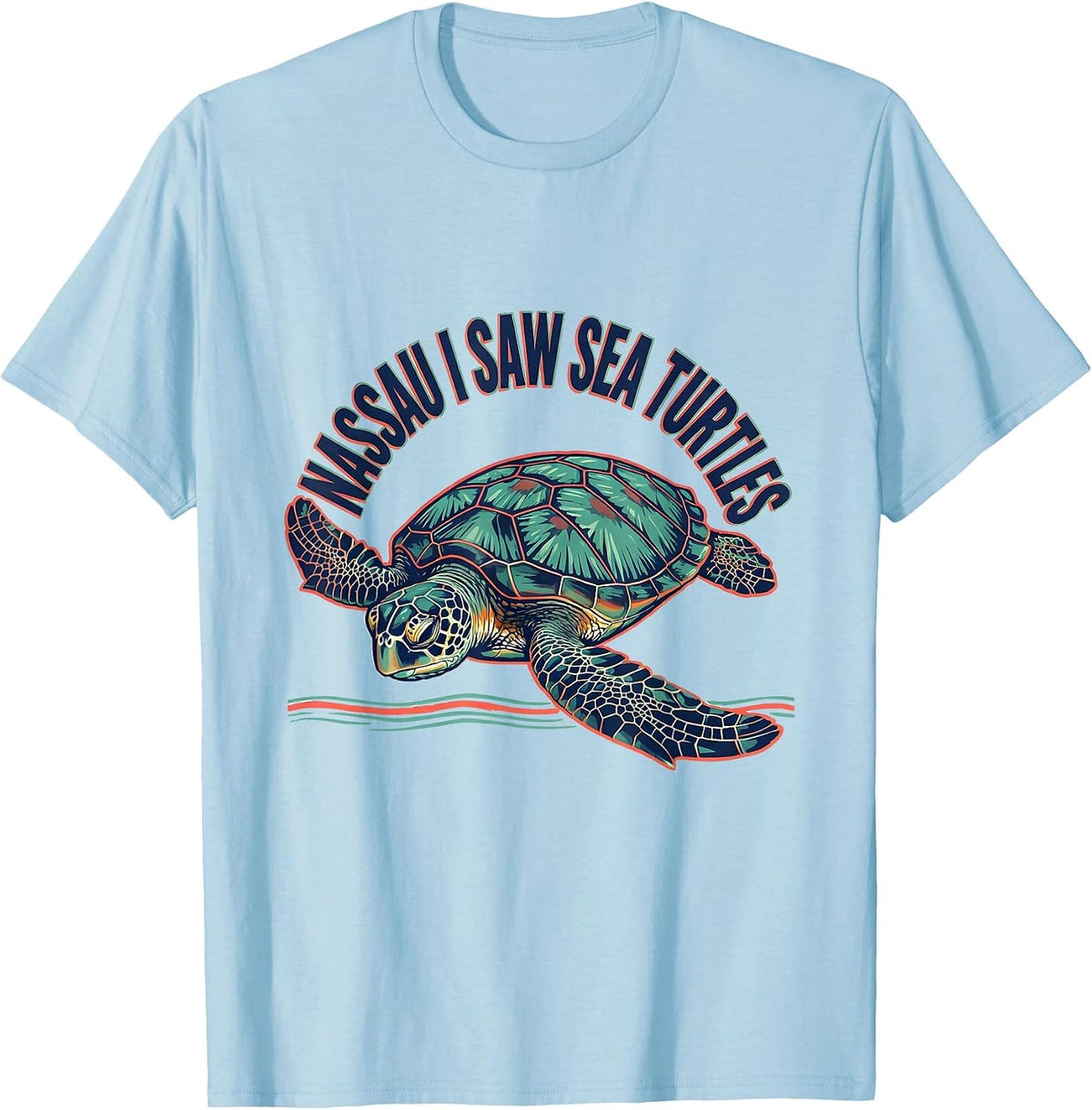 Men's NASSAU I SAW SEA TURTLES Screenprint Tropical Souvenir T-Shirt - Baby Blue