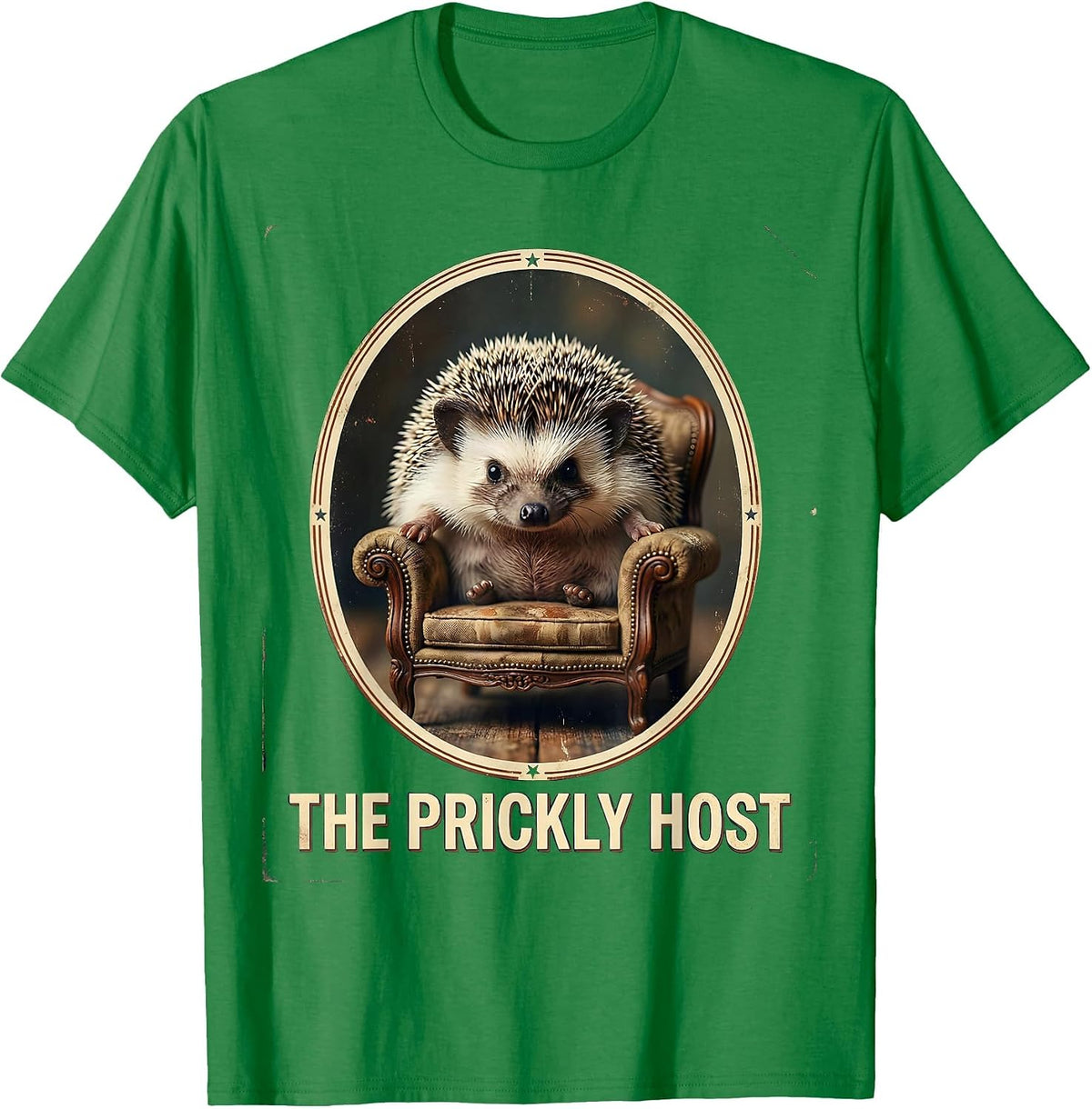 Men's The Prickly Host Vintage Funny Hedgehog Animal Lover Humor T-Shirt - Kelly Green