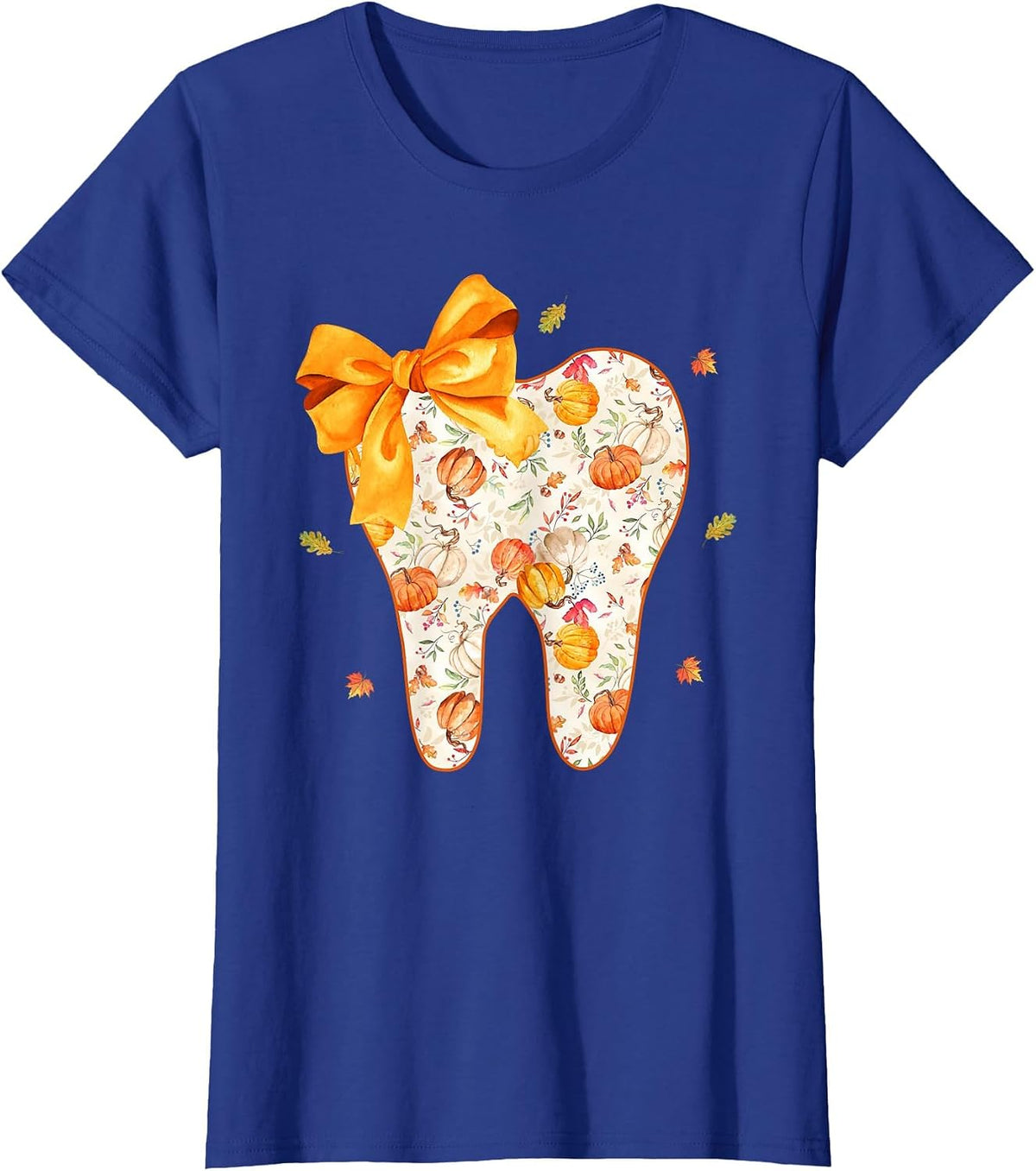 Coquette Bow Fall Tooth Dental Assistant Hygiene Oral RDH T-Shirt - Royal Blue