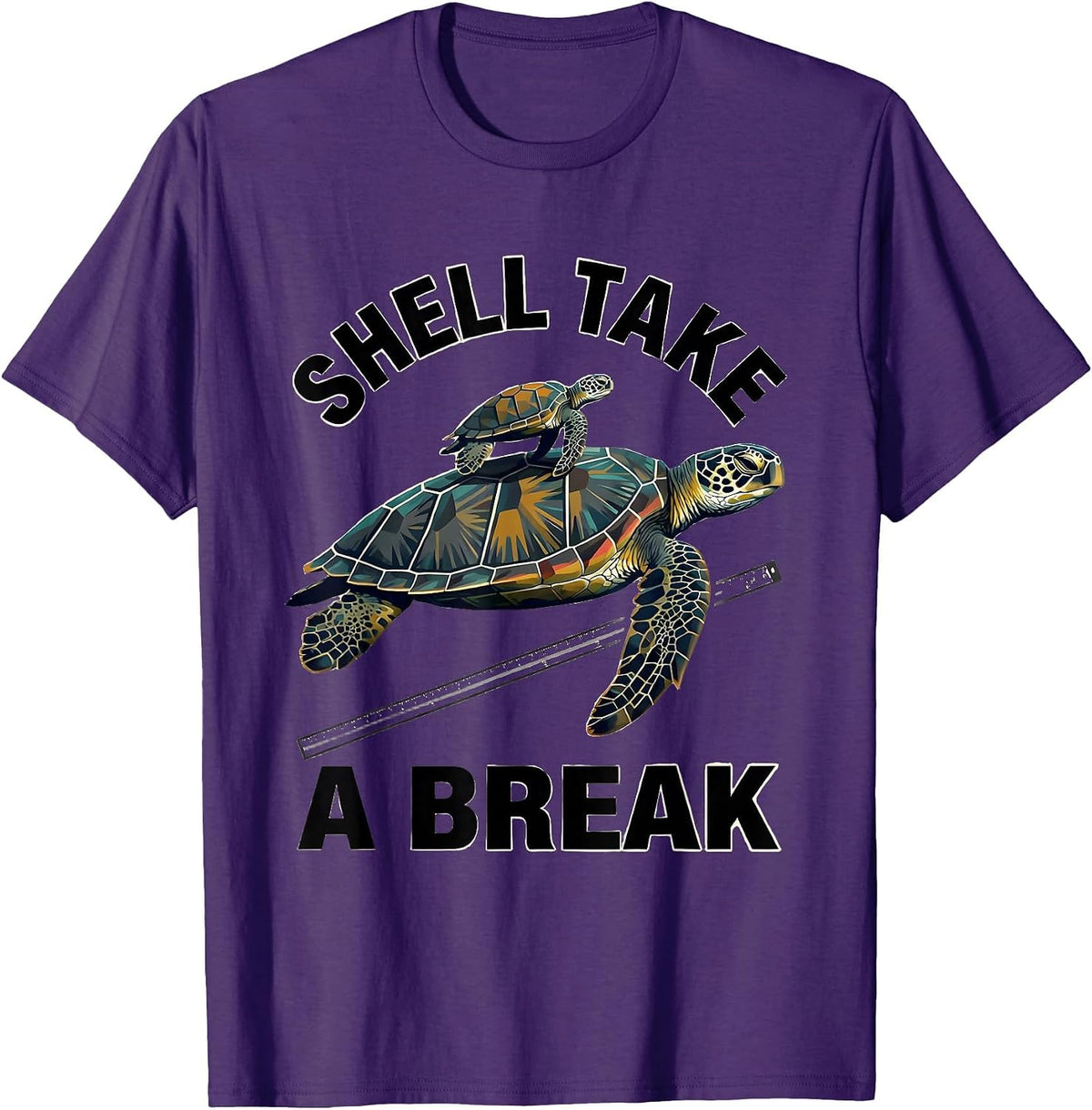 Men's Shell Take A Break Midcentury Modern Sea Turtle Ocean Animal T-Shirt - Purple