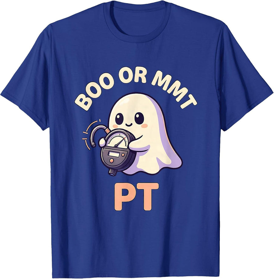 Boo Or MMT PT Cute Kawaii Ghost Physical Therapy Halloween T-Shirt - Royal Blue