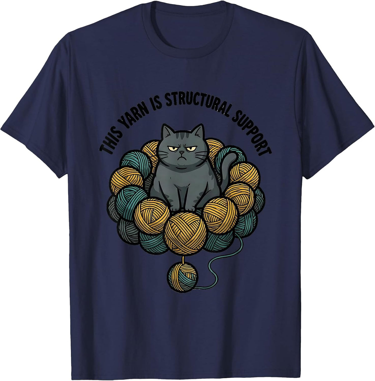 This Yarn Is Structural Support Funny Crochet Cat Knitting T-Shirt - Navy Blue