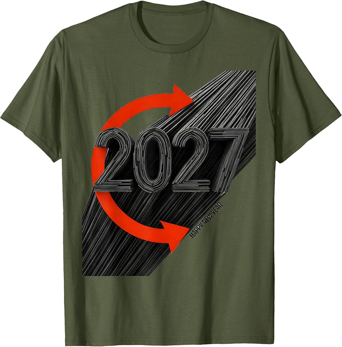 Happy New Year 2027 Constructivist Party Host Keepsake T-Shirt - Olive Green